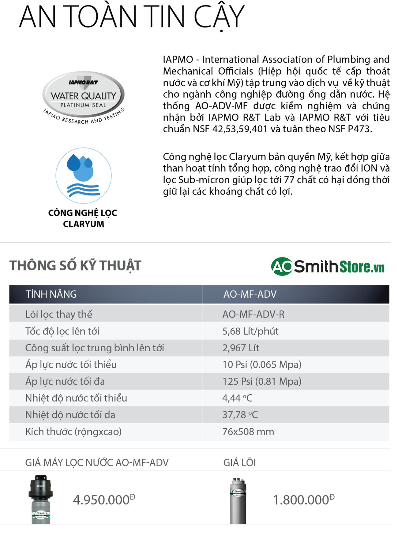 Máy Lọc Nước Aosmith Micro Filter AO-MF-ADV